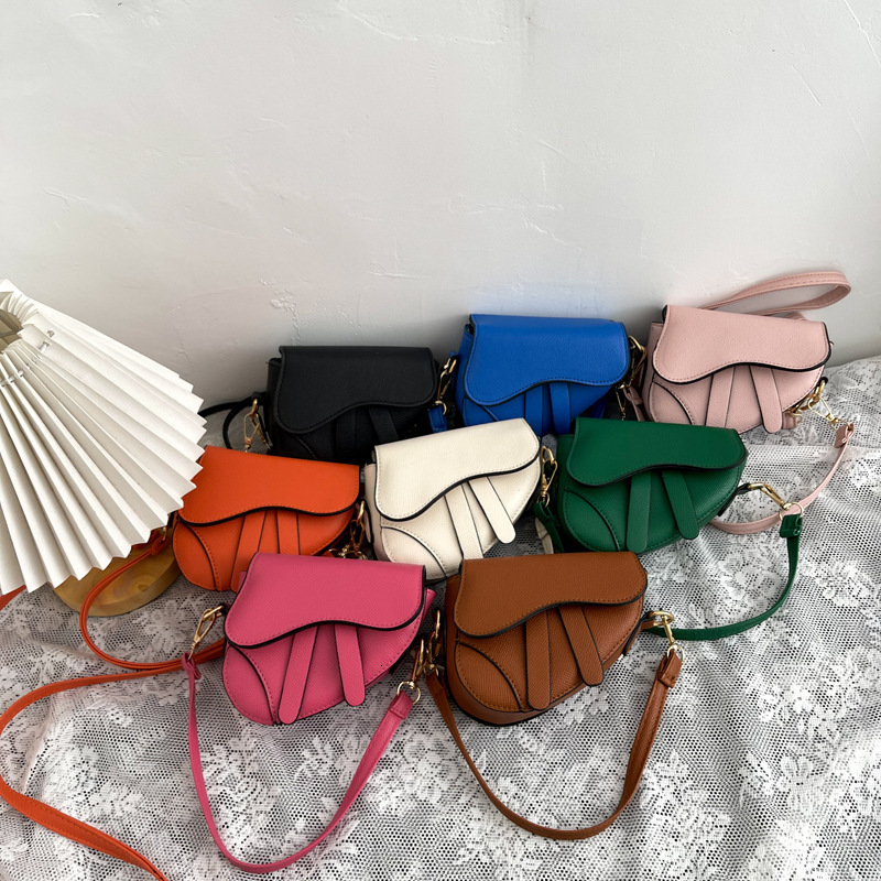 Multi Color Mini Saddle Crossbody Bag With Gold Hardware And Adjustable Strap