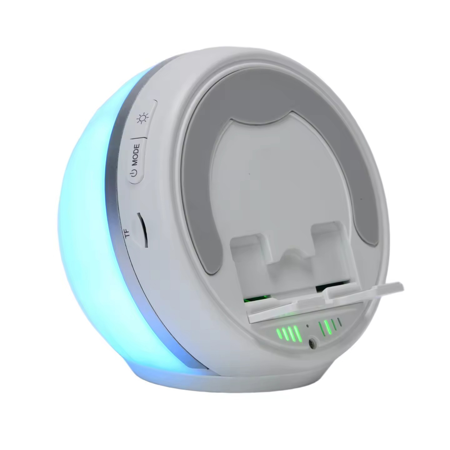 Sensor Speaker Phone Stand - Auto-Play on Contact, Wireless & Inductive Modes, RGB Light, TF Card, 360° Hi-Fi Sound, Foldable, 2000mAh