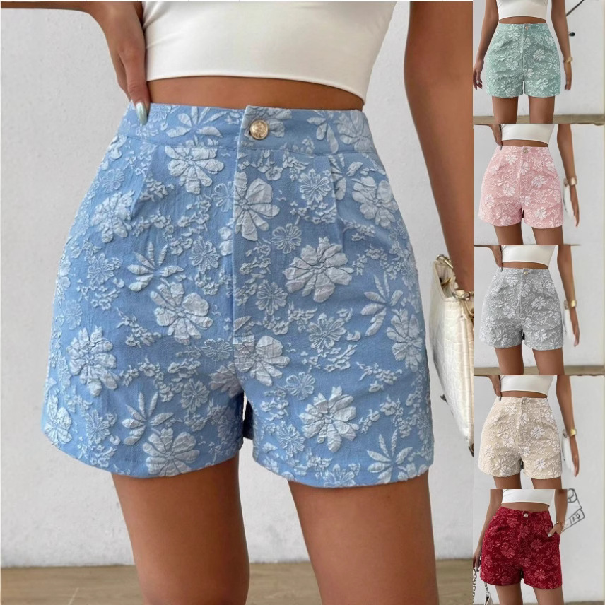 Designer 2026 Large Stock Available For New Summer Women's Fashion Textured Jacquard Luxury Elegant High-waisted Straight Shorts Free Shipping
