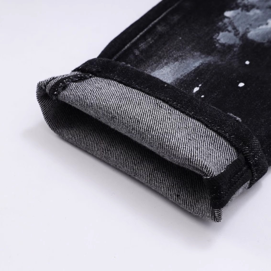 Jeans Men's black ink-blurry distressed patched slim-fit ankle-length fashionable style T260511