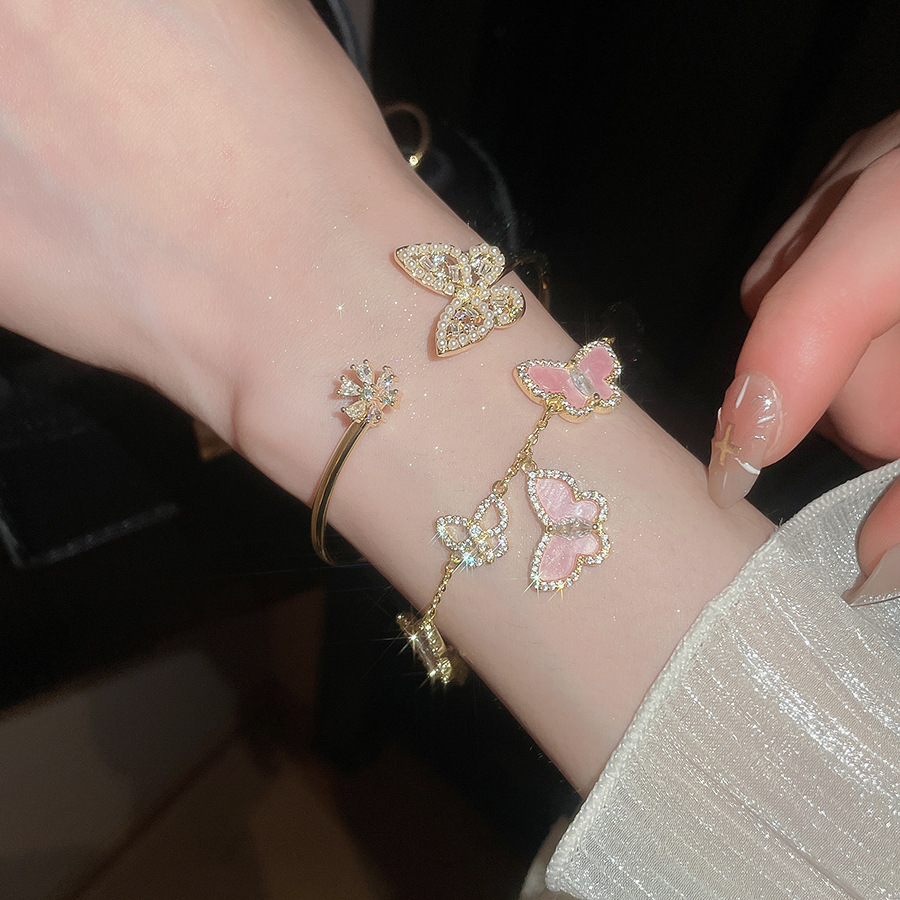 Zircon Flower Butterfly Pearl Sweet Princess Style Bracelet High-end Exquisite Women's Jewelry - view 4