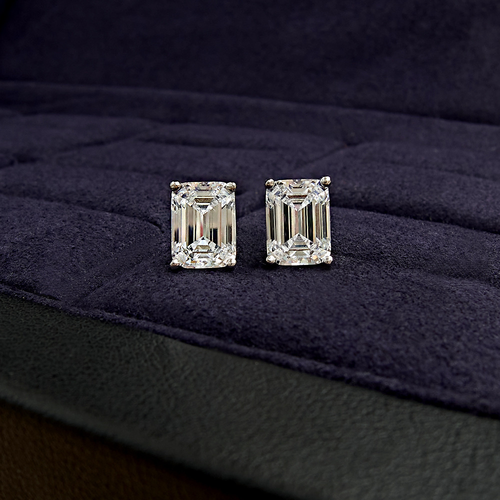 Pure 100 925 Sterling Silver Elegant Luxury Jewelry Emerald Cut White Moissanite Diamond Solitaire Party Women Wedding Stud Earring For Christmas gift