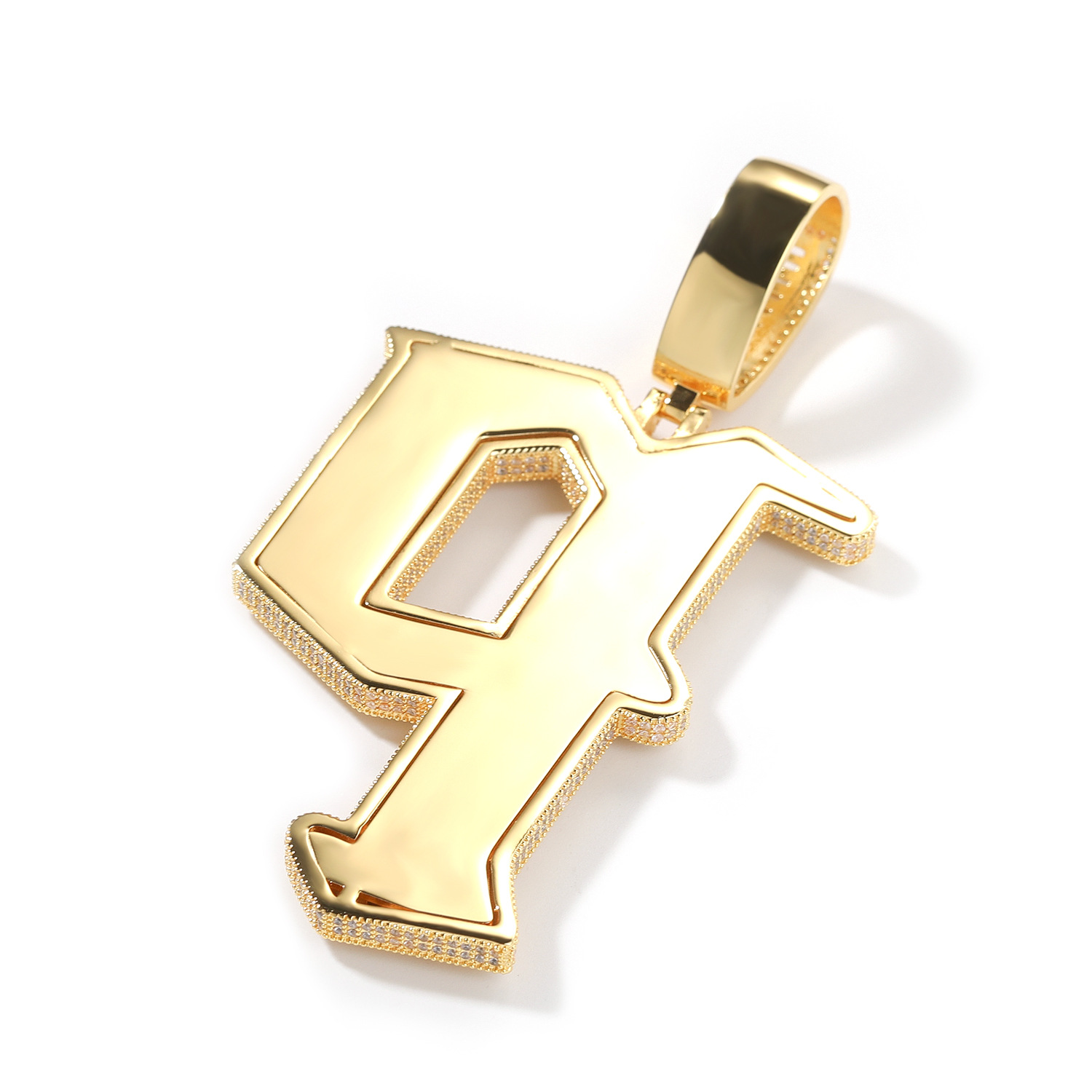 Hip Hop Big P Letter Pendant Necklace 5A Zircon 18K Real Gold Plated Rap Jewelry