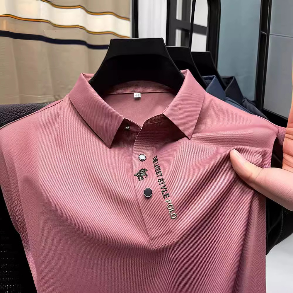 Designer bestseller European size high-end summer polo shirt for men, business casual seamless ice silk short-sleeve t-shirt with pony logo - view 5