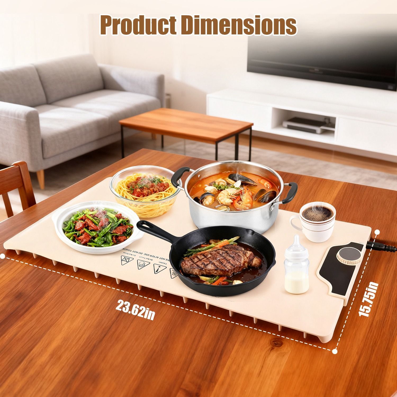 Food Warming Mat 236X158In 300W Fast Heating Electric Silicone Food Warmer 14 Temp Levels 10Hrs Timer Settings Roll-Up Portable Hot Plates Heat Pad Fo - view 8