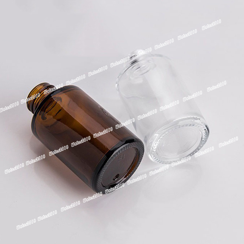 30ML Glass Bottle Flat Shoulder Frosted/Transparent/Amber Round Essential Oil Serum Bottles With Glasses Dropper Cosmetic Travel Bottlees