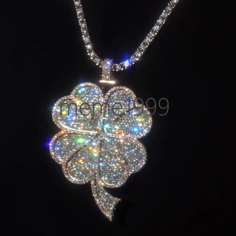 Custom Four Clover Charm Moissanite Diamond Iced Out 925 Sterling Silver 18K Gold Plating VVS GRA Certified Moissanite Pendant