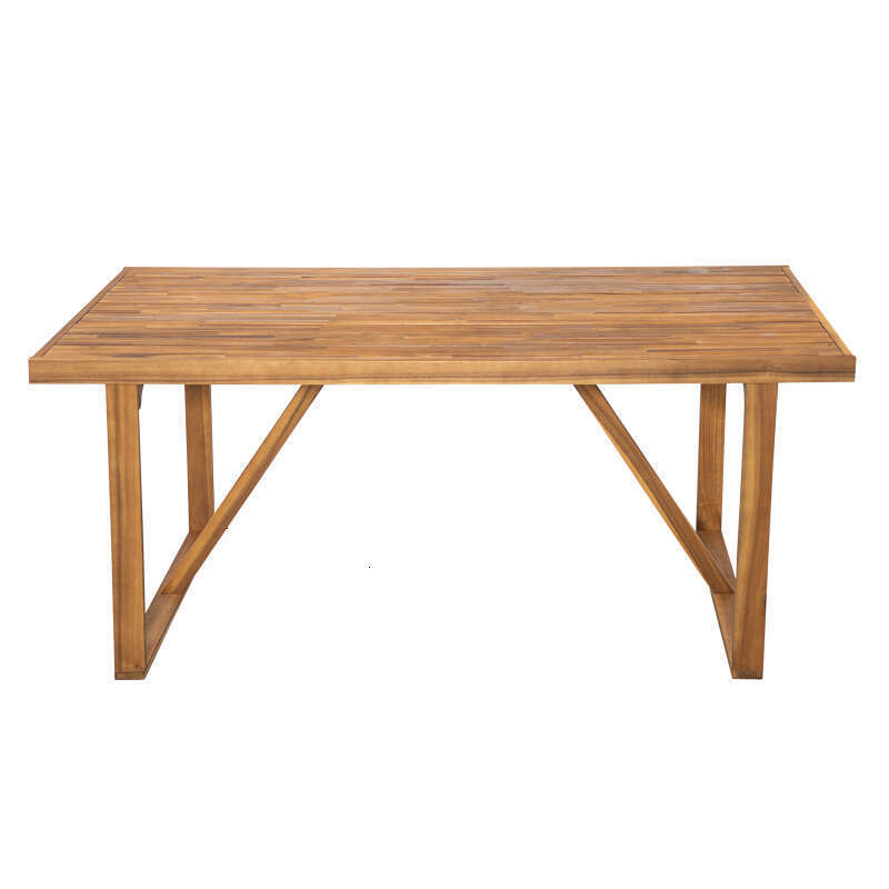 7 Pieces Acacia Wood Outdoor CushionsModern 6 Chairs with Handwoven Cord and 1 Large Table Dining Furniture Set for Lawn Backyard Garden DeckPoolsideT