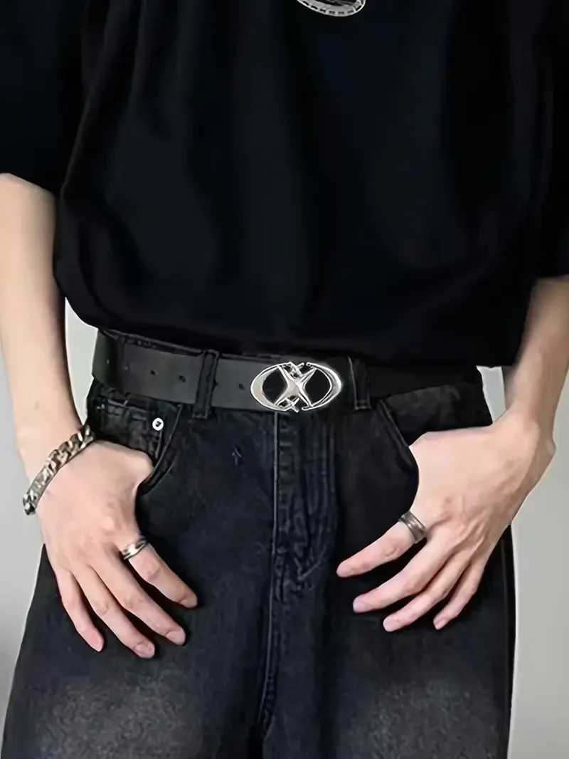Stylish Oval Cross Metal Buckle Belt - Durable Simple and Universally Compatible - Unisex Gift Idea for Men and Women H260511