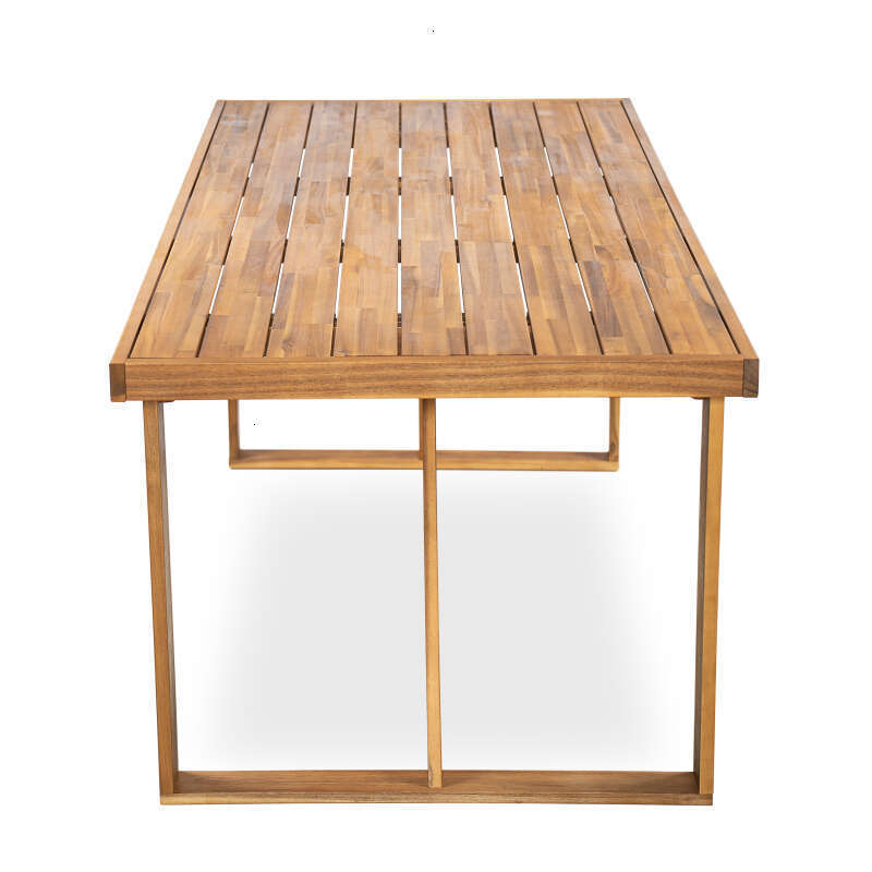 7 Pieces Acacia Wood Outdoor CushionsModern 6 Chairs with Handwoven Cord and 1 Large Table Dining Furniture Set for Lawn Backyard Garden DeckPoolsideT