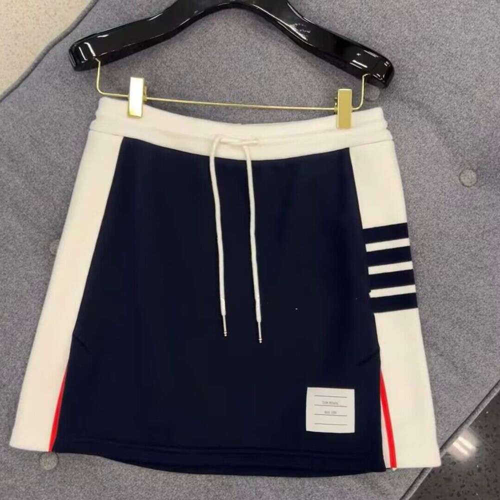 Two Piece Dress College-Style Color-Blocked Polo Collar Women's Summer New Short-Sleeve Knit Top And Four-Stripe Skirt Two-Piece Set Suit Knitted