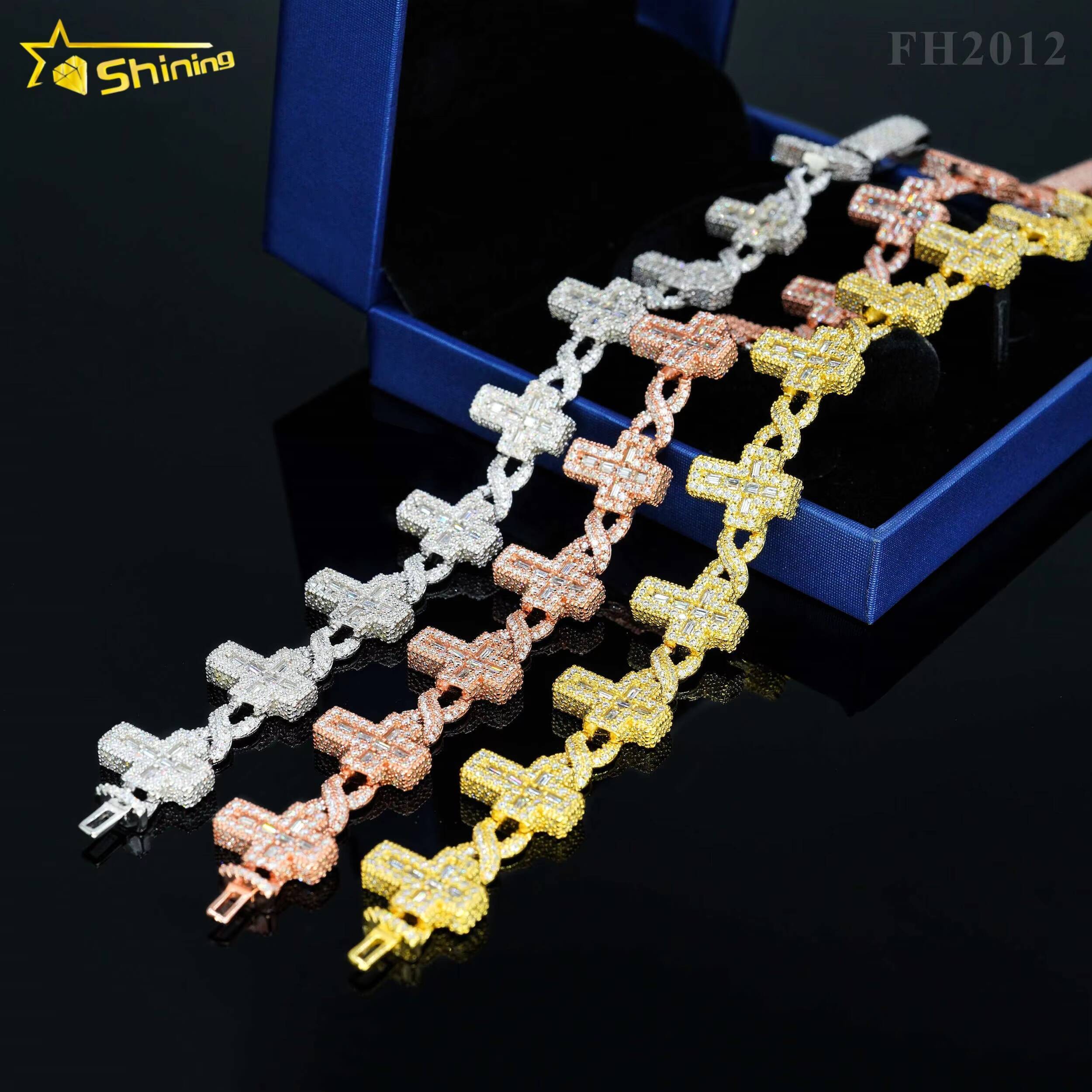 Top Sale Baguettes Moissanite Cross Infinity Cuban Link Chain Sterling Silver 925 Iced Out Jewelry Moissanite Diamonds Bracelet