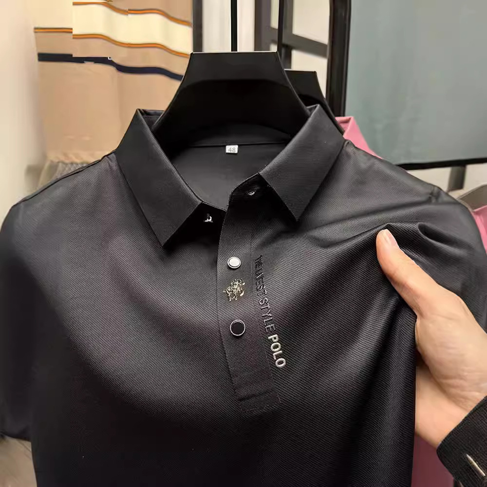 Designer bestseller European size high-end summer polo shirt for men, business casual seamless ice silk short-sleeve t-shirt with pony logo - view 4