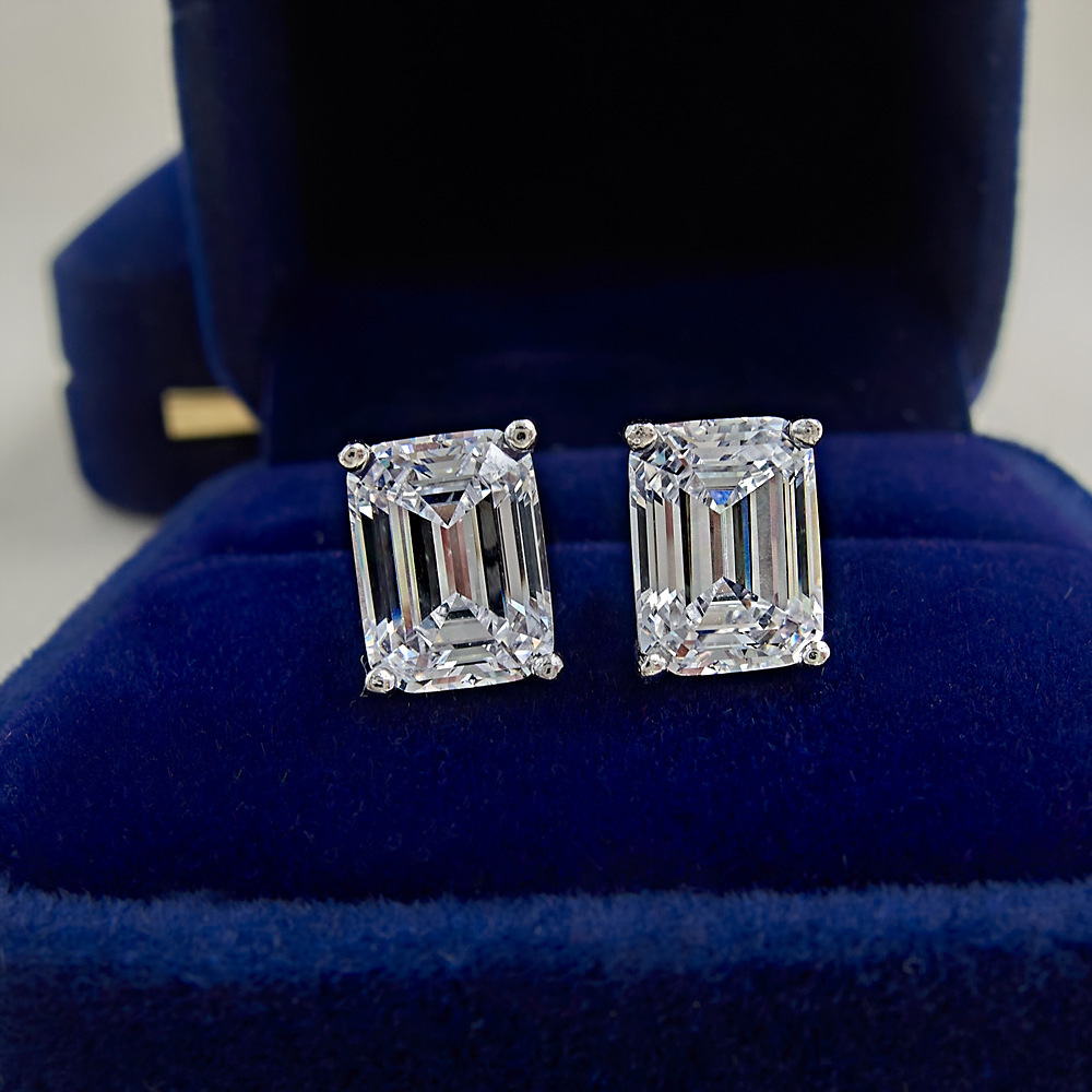 Pure 100 925 Sterling Silver Elegant Luxury Jewelry Emerald Cut White Moissanite Diamond Solitaire Party Women Wedding Stud Earring For Christmas gift