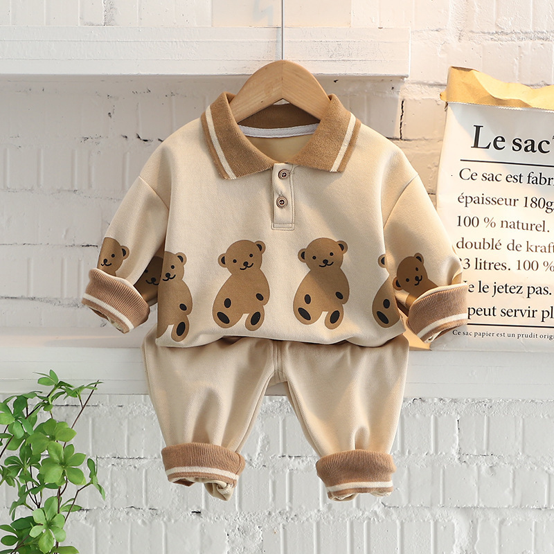Childrens Outfit 2026 Spring New Childrens Sweatshirt Two-Piece Set Cartoon Turn-Down Collar Boys Autumn Outfit Girls Outfit220212