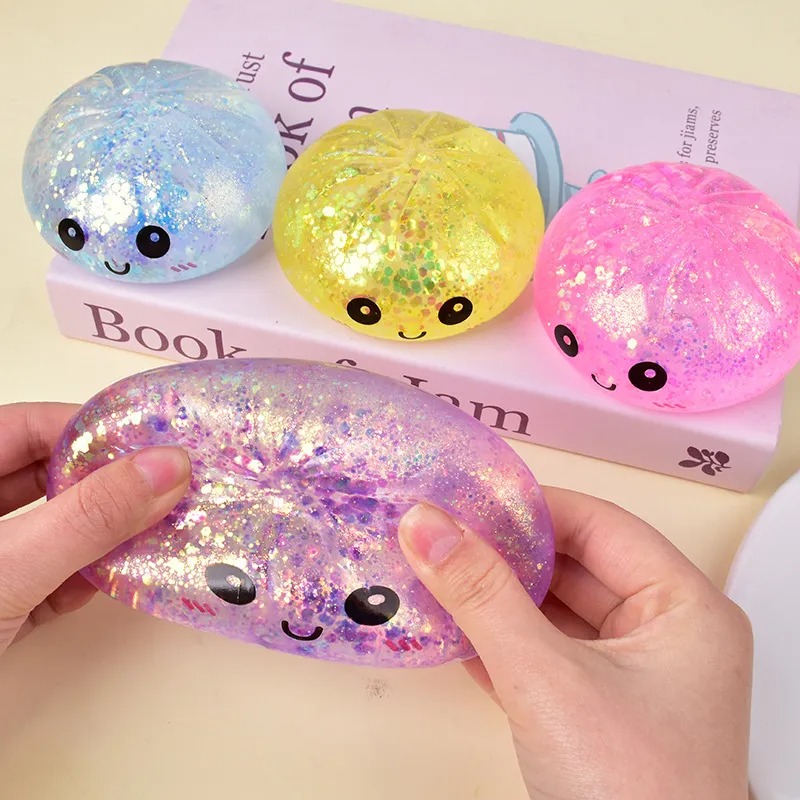 Premium in Stock Hot Glitter Dumpling Squishy with Box Dumplings Sensory Squeeze Toy for Stress Relief Fans Gift BY SEA