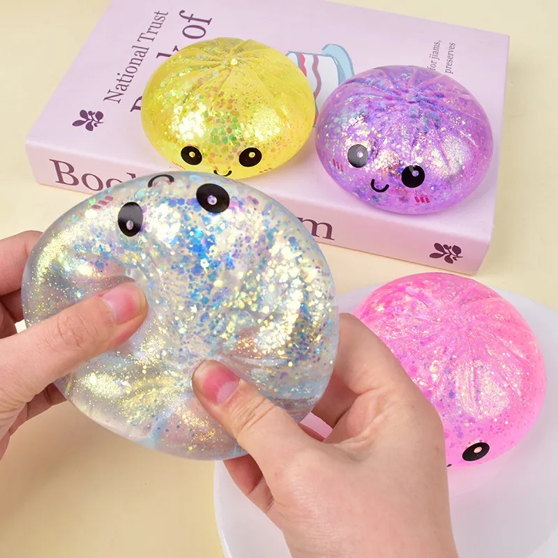 Premium in Stock Hot Glitter Dumpling Squishy with Box Dumplings Sensory Squeeze Toy for Stress Relief Fans Gift BY SEA
