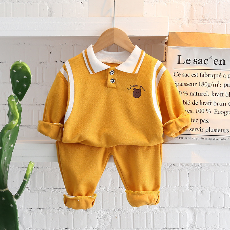 Childrens Outfit 2026 Spring New Childrens Sweatshirt Two-Piece Set Cartoon Turn-Down Collar Boys Autumn Outfit Girls Outfit220212