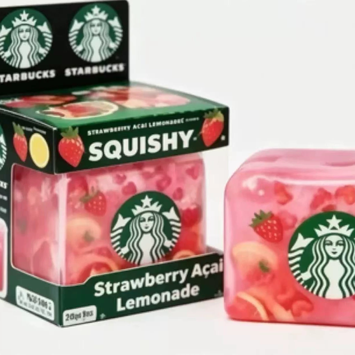 Star Bucks Strawberry Acai Lemonade Squishy Cube Sensory Fidget Toy Stress Relief Decompression Squeeze Toy for Kids Adults