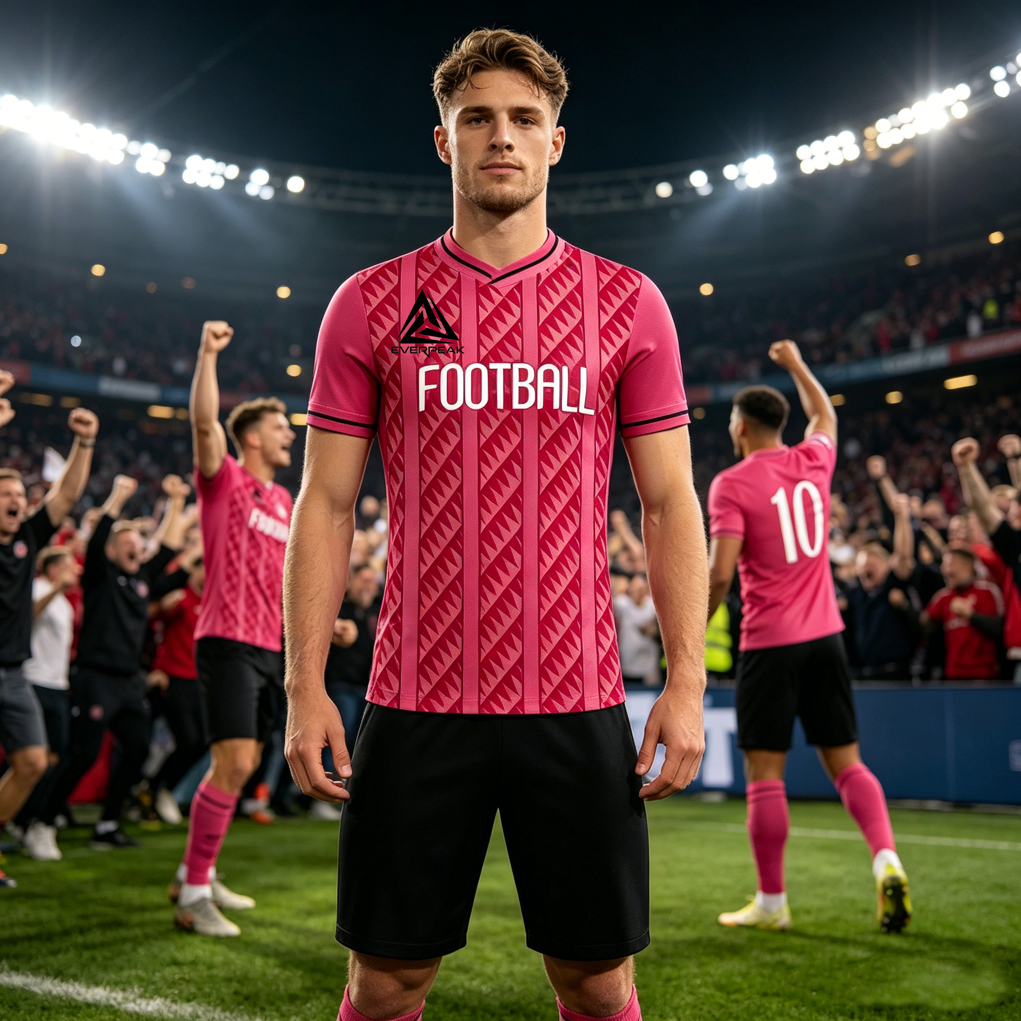 Custom Soccer Jersey Set Men Pink Diagonal Diamond Football Uniform with Shorts Personalized Name Number Breathable Quick Dry Kit - view 3