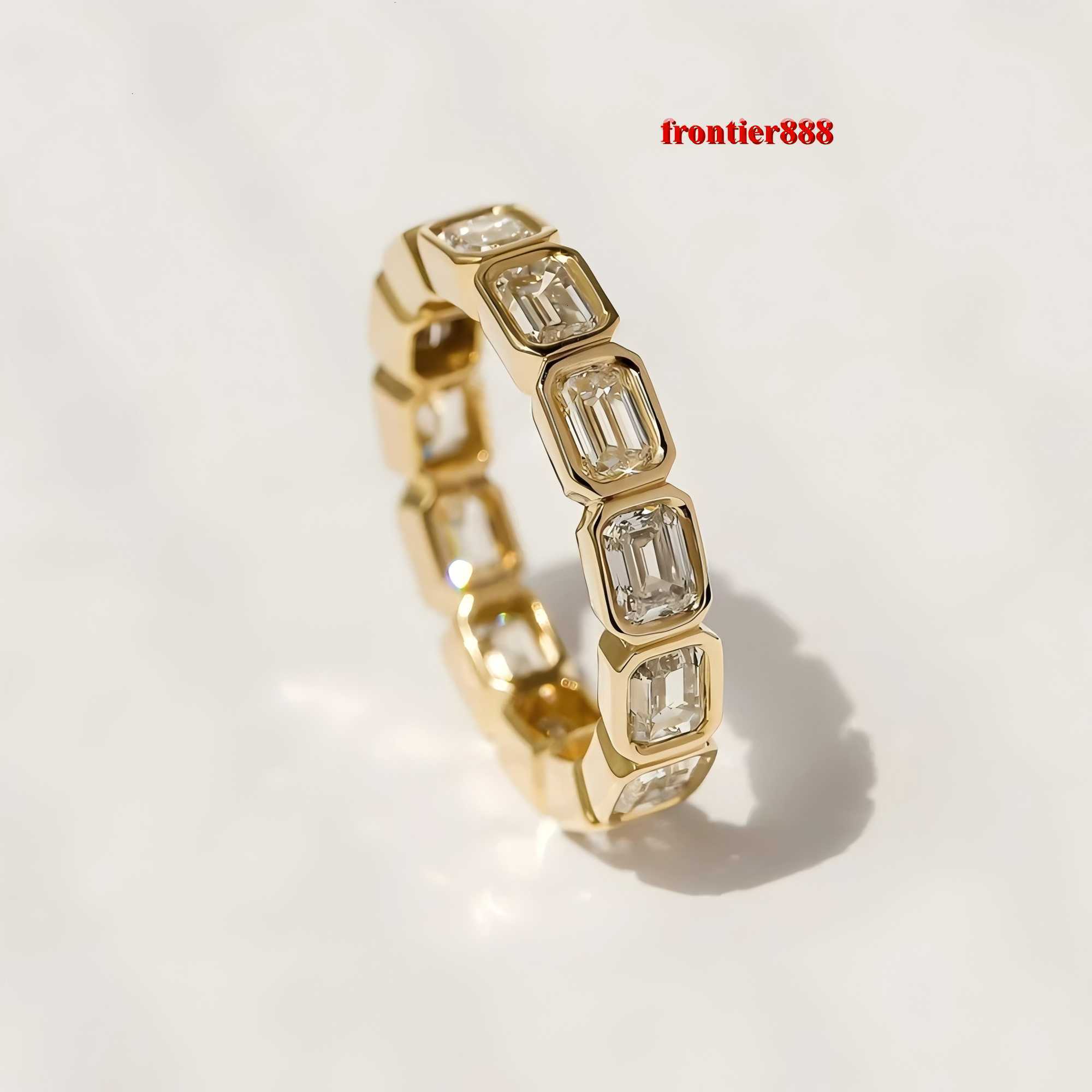 Igi certified lab grown diamond emerald oval cut bezel eternity band rings 18k 14k pure gold synthetic diamond ring - view 5