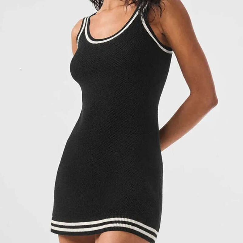 Women Clothing Designer Dress Luxury Dress Black Knitted Mini Dress Contrast Trim Sleeveless Bodycon Tennis Club Sweater For Women Party Dress