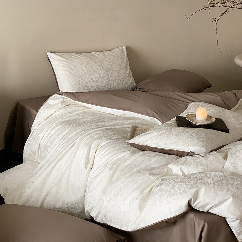100-thread-count luxury jacquard four-piece set: 100% cotton, Class A duvet cover, brushed fabric for autumn and winter 2