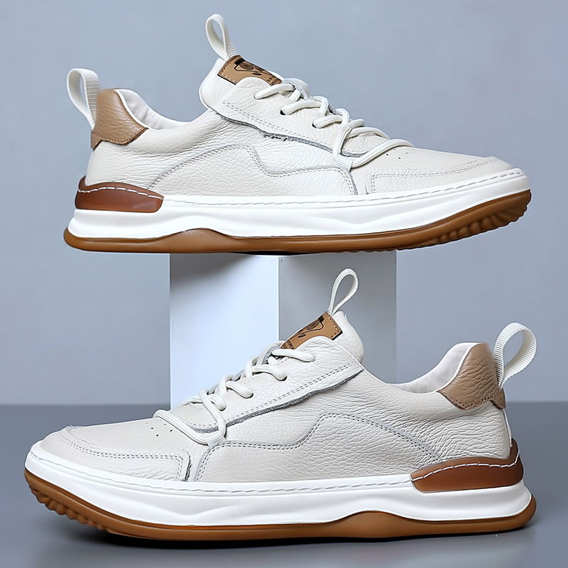Free Shipping First layer Leather Summer New Leather Casual Shoes Men's Leather Shoes Thick soled Men's Shoes Breathable Shoes Clown Shoes