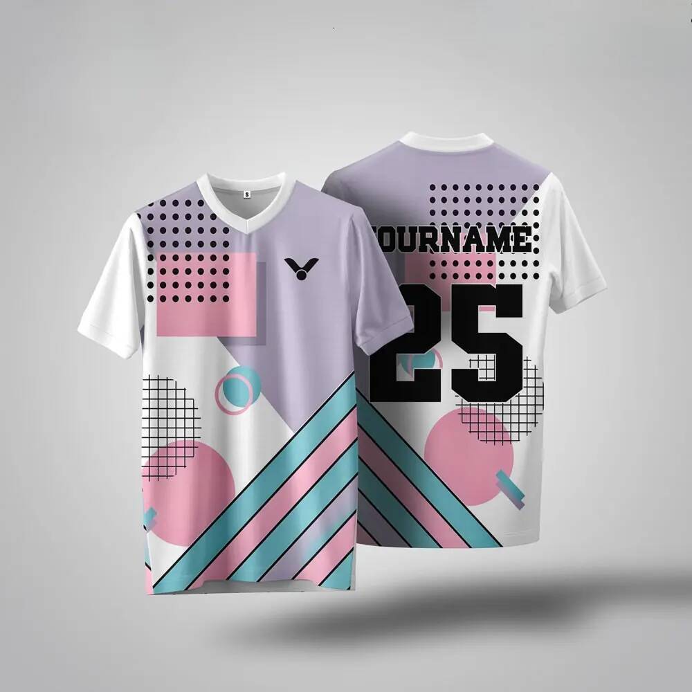 Victor, High Quality, Full-Width Sublimation Processing, Jersey, Free Custom Name, Round Neck, Short Sleeve T-Shirt, Suitable for Badminton Games,