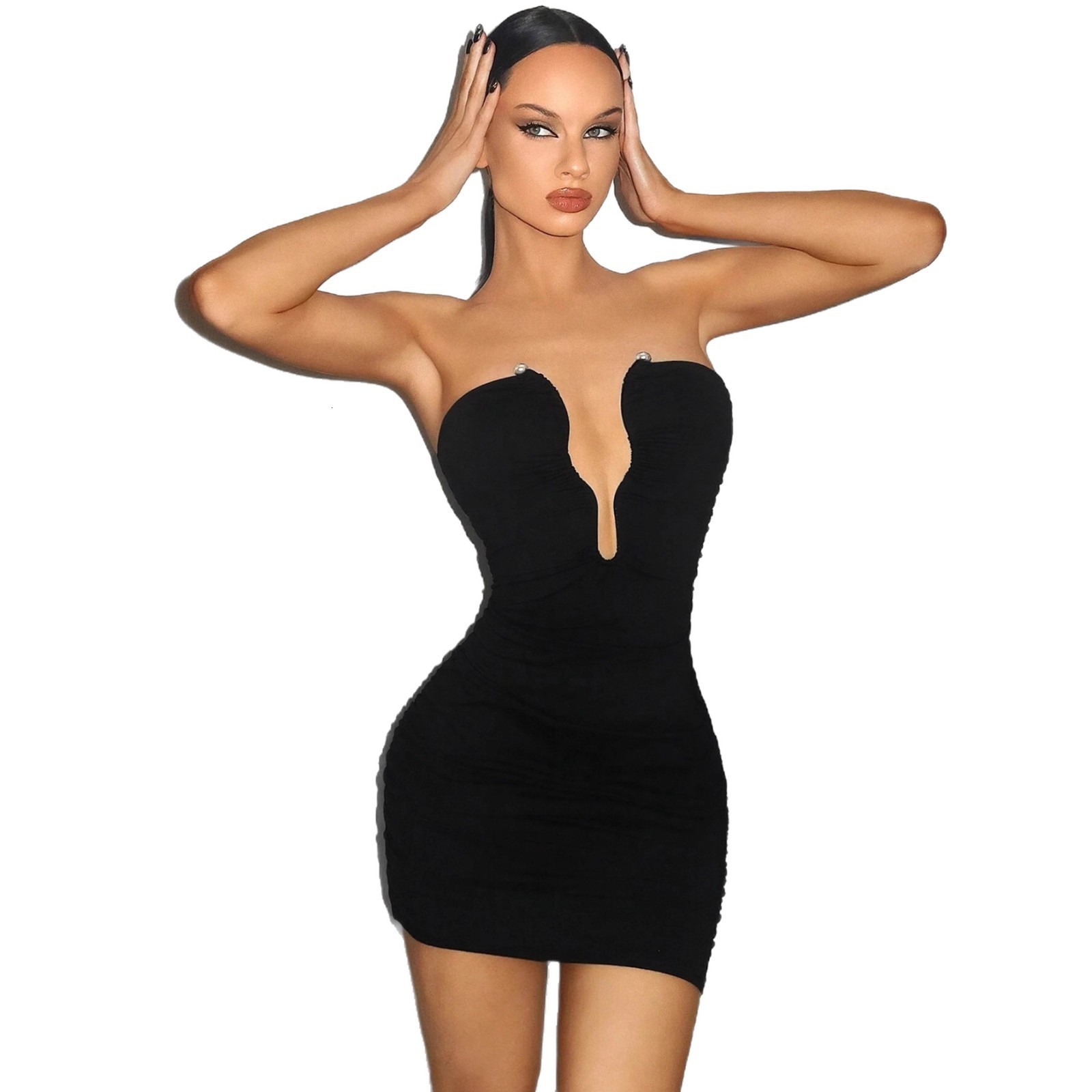 Party Dresses Yiallen Solid Backless Women's Tube Top Mini Dress Chest Wrapping Sexy Cleavage Hollow Skinny Midnight Female Party Clubwear 230515