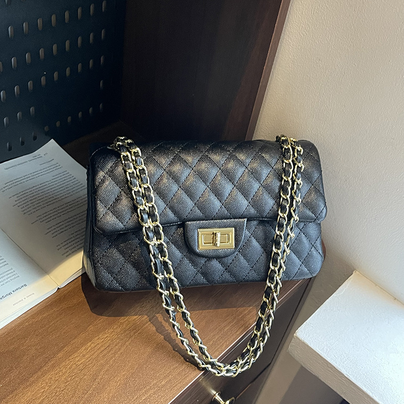 designer luxury Lingge women's bag 2026 new chain crossbody long square flip lock bag premium texture bag Easy to match