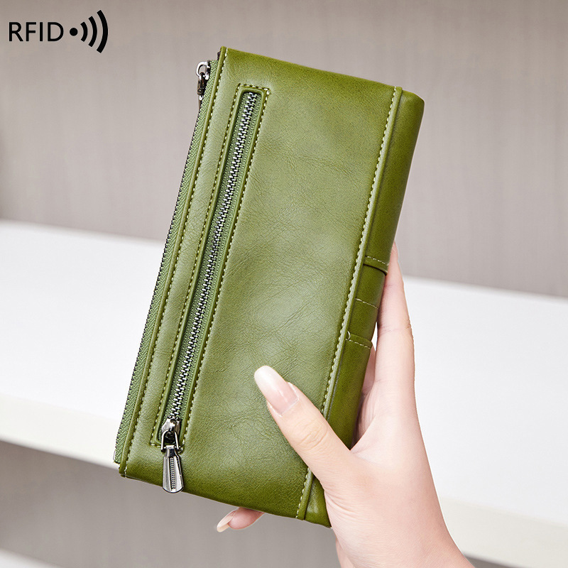 anti-theft brush womens wallet oil wax leather double zipper long wallet handbag 260512 - view 4