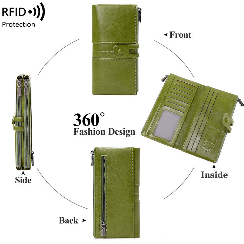anti-theft brush womens wallet oil wax leather double zipper long wallet handbag 260512 - view 5