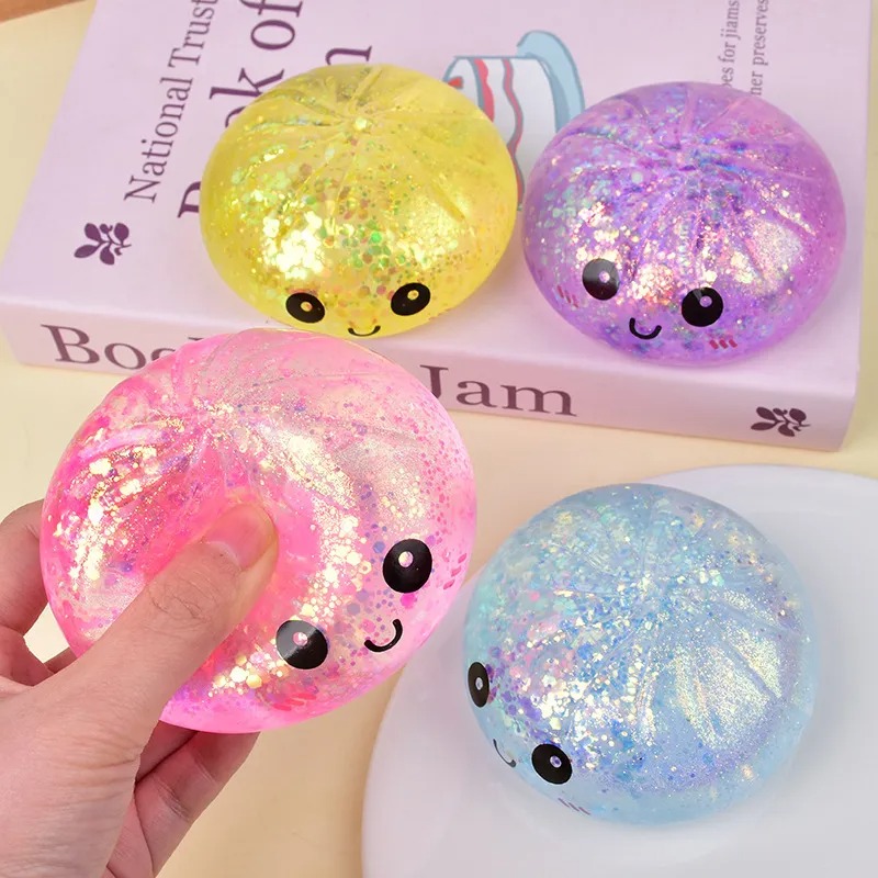 Premium in Stock Hot Glitter Dumpling Squishy with Box Dumplings Sensory Squeeze Toy for Stress Relief Fans Gift BY SEA