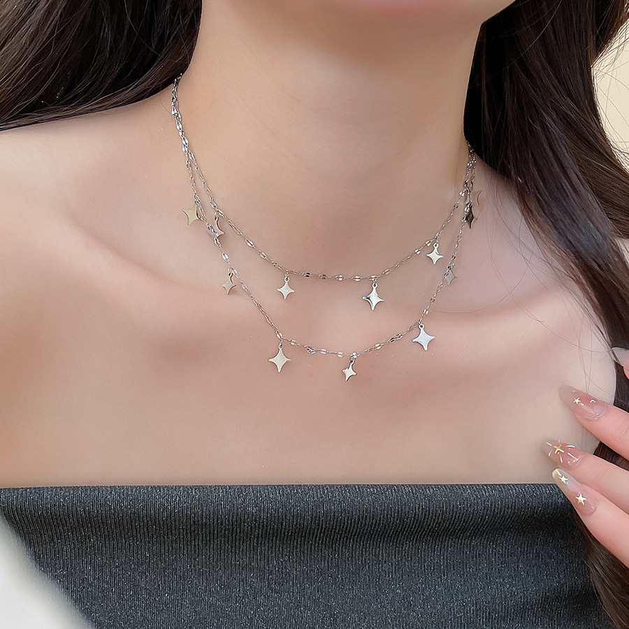 Exquisite minimalist star double-layer necklace, sweet cool, stylish and unique collarbone chain for trendy girls - view 4