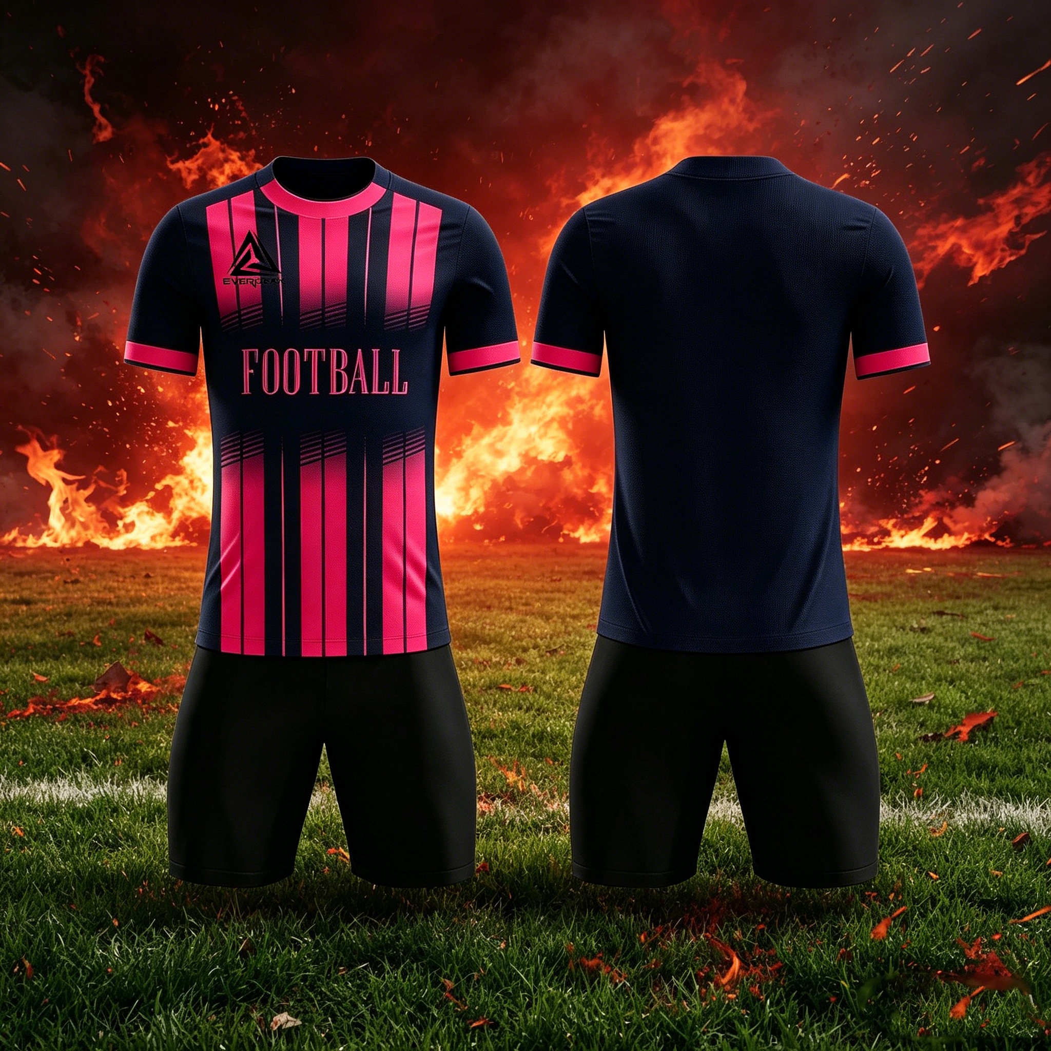 Custom Soccer Jersey Set Men Navy Pink Gradient Stripe Football Uniform with Shorts Personalized Name Number Breathable Quick Dry Kit - view 4
