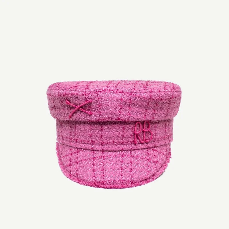 Multifunction Tweed Baker Boy Cap Women Fashion Pink Plaid Letter sboy Caps for Four Season 260512 - view 3