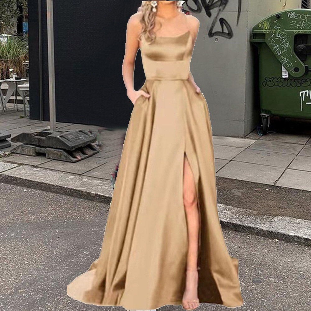 2025 Solid Color Bridesmaid Dress Long Slimming OffShoulder Fashion Group Evening 260202
