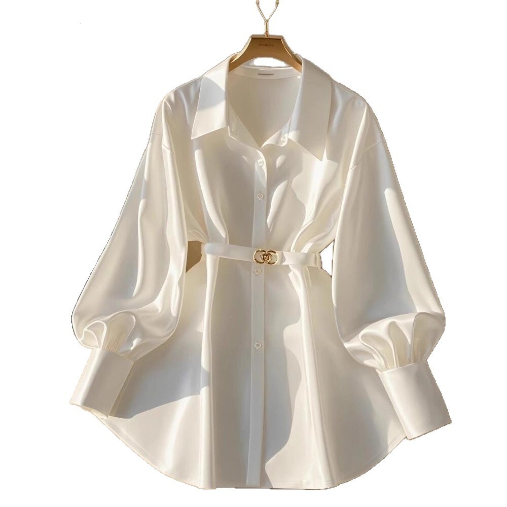 Designer 2026 Luxury Autumn New French Style Elegant Waist-cinching Top For Slightly Plump Women, Light Luxury High-end White Long-sleeve Shirt Free S