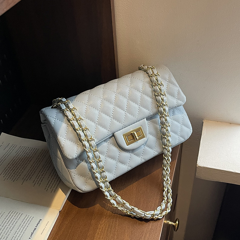 designer luxury Lingge women's bag 2026 new chain crossbody long square flip lock bag premium texture bag Easy to match
