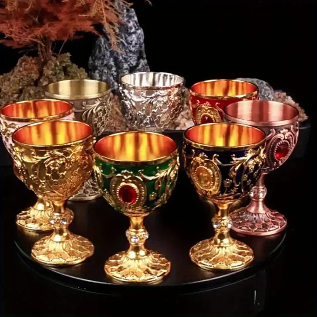 Vintage Holy Grail Medieval Goblet Hand Engraved Metal Wine Glass European Style Home Bar Drinkware Dining Room and Home Decor 260512 - view 3
