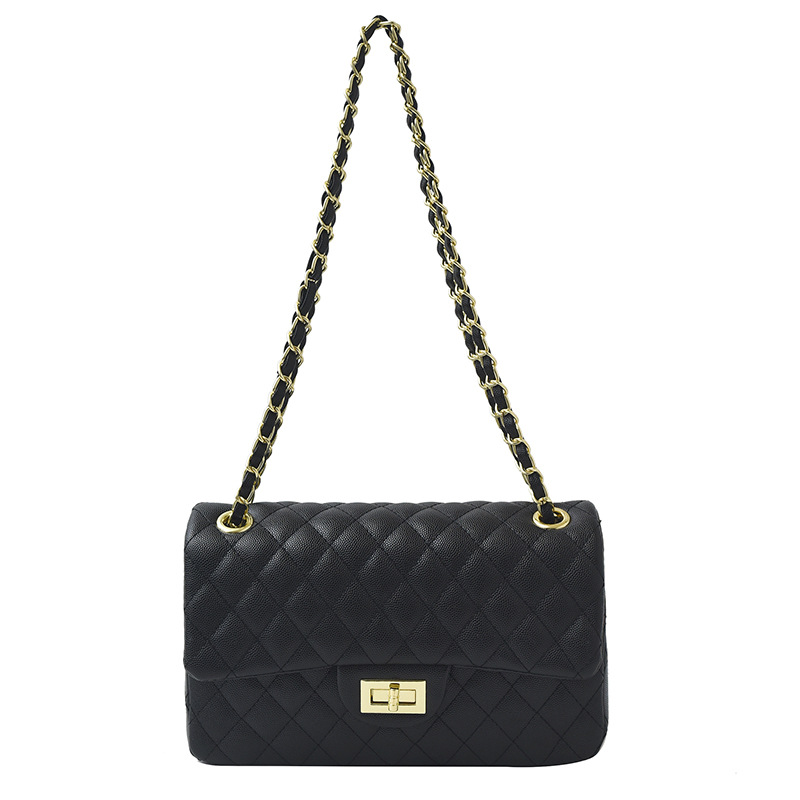 designer luxury Lingge women's bag 2026 new chain crossbody long square flip lock bag premium texture bag Easy to match