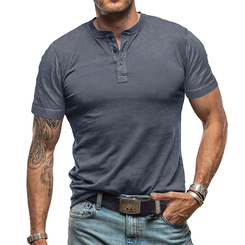 Men's T Shirts Short Sleeve Henley Neck T-shirt Solid Color Male Tops Slim Fit Button Casual Cozy Tshirt Streetwear Tee