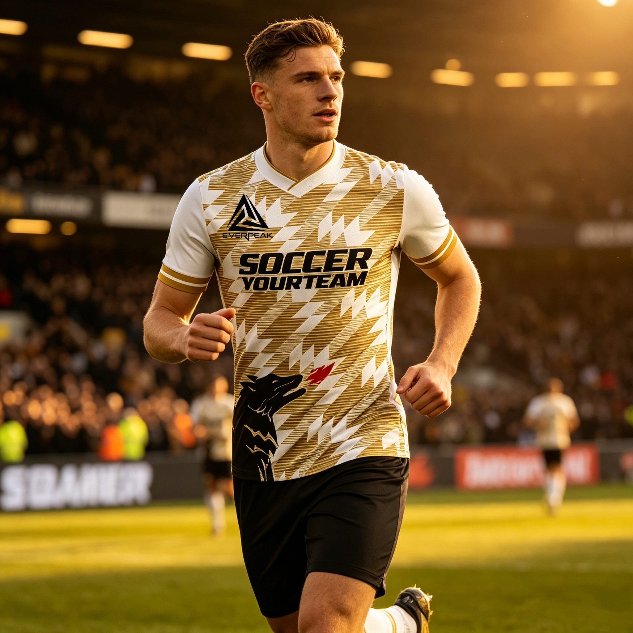 Custom Soccer Jersey Set Men Gold White Diagonal Wolf Football Uniform with Shorts Personalized Name Number Breathable Quick Dry Kit - view 6