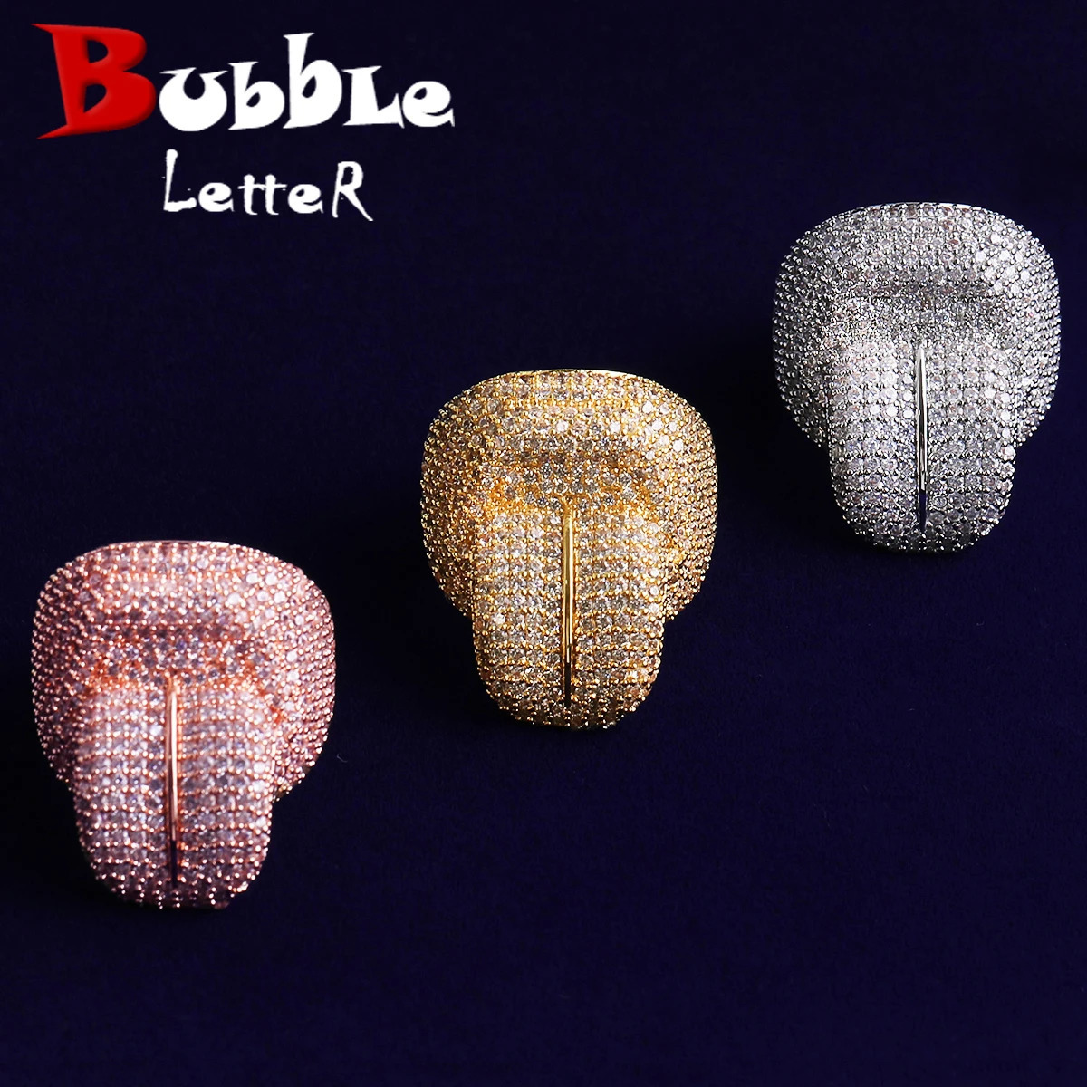Bubble Letter Iced Out Tongue Ring for Men Gold Plated Cubic Zirconia Hip Hop Jewelry 260509