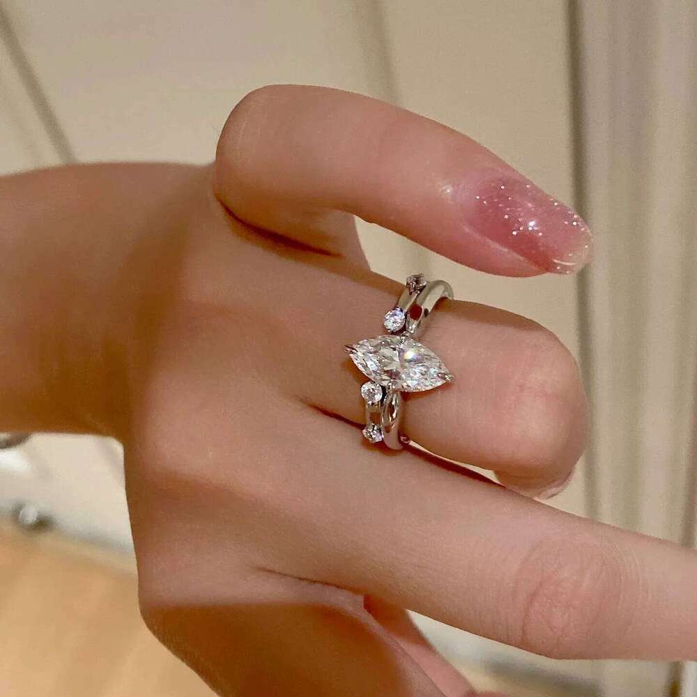 Marquise Cut All Moissanite Stackable Ring S925 Silver For Women Diamond Bridal Wedding Band Fine Jewelry J260512