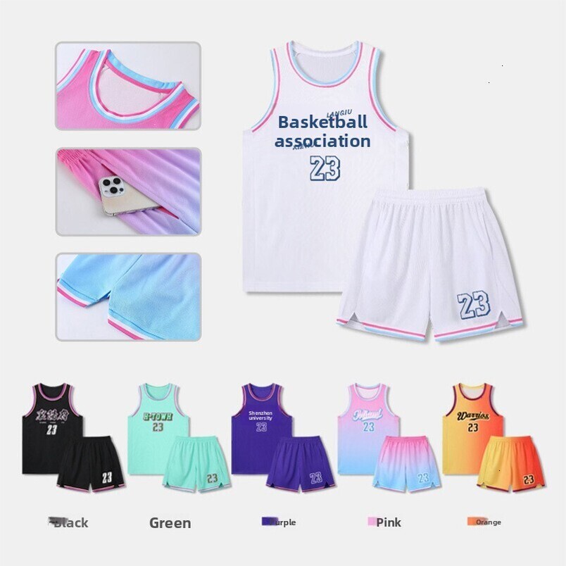 New Basketball Set Men, Ice Silk Training Team Uniform, Breathable Quick-Dry Sports Jersey for Adults, Students, and Children Wholesale