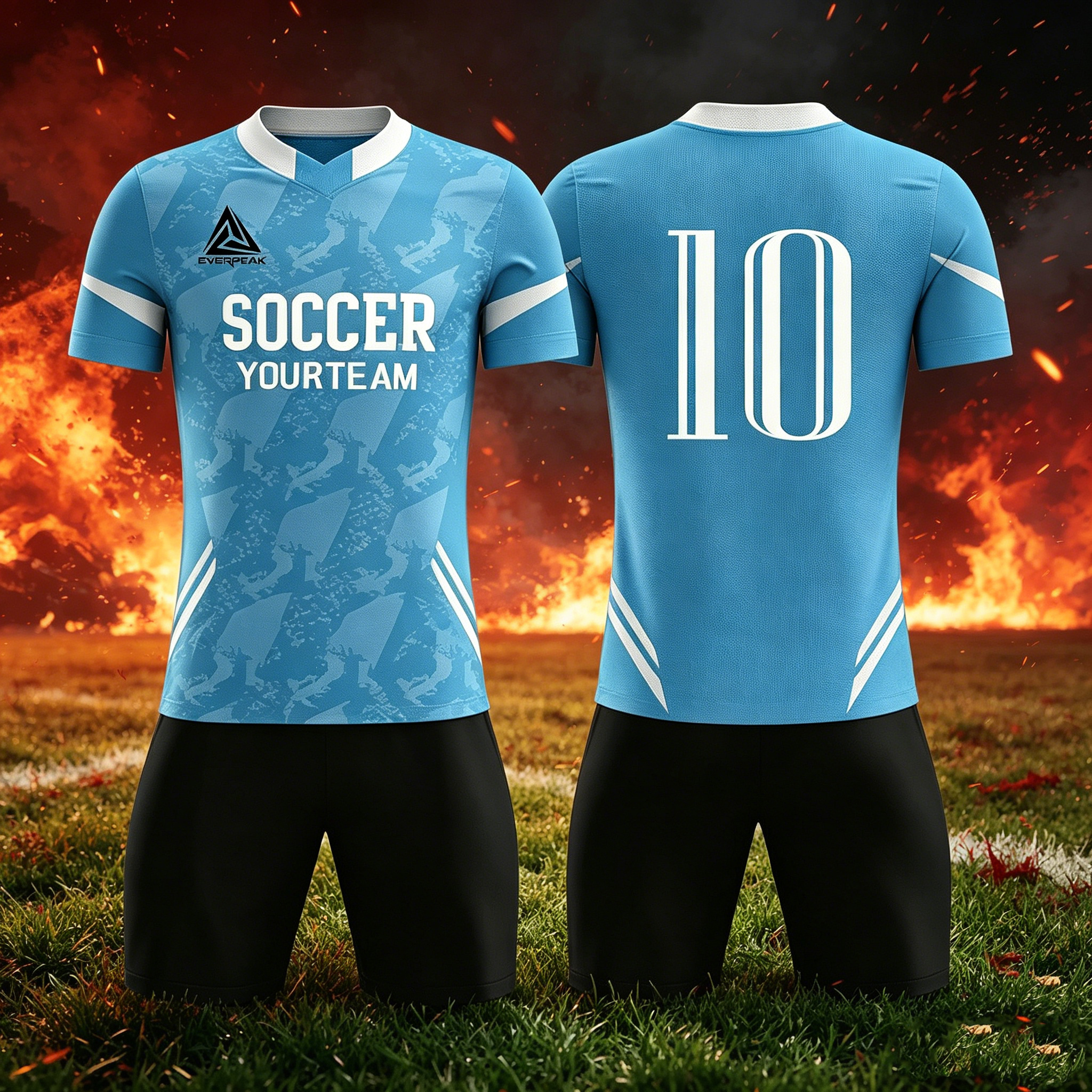 Custom V-Neck Soccer Jersey Set Men Quick Dry Football Uniform with Shorts Customizable Team Name Number Logo for Sports - view 4