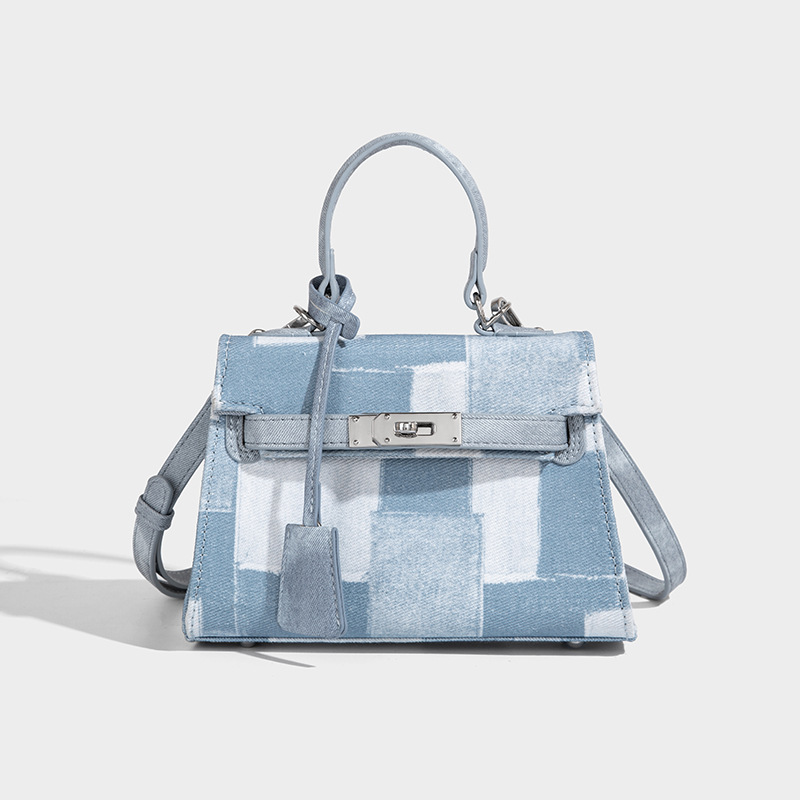 2026 new Leisure denim handbag for women fashionable and versatile single - shoulder bag high - end bag color - blocked cross - body bag