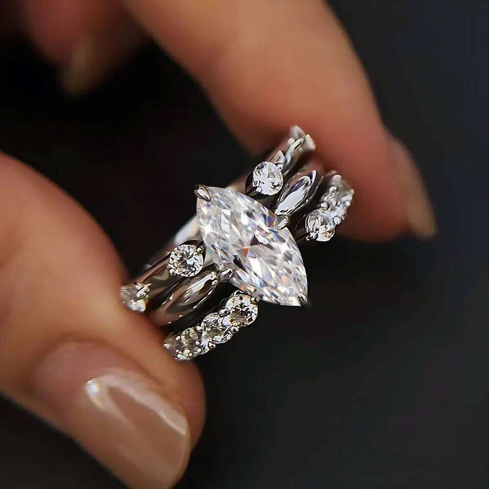 Marquise Cut All Moissanite Stackable Ring S925 Silver For Women Diamond Bridal Wedding Band Fine Jewelry J260512